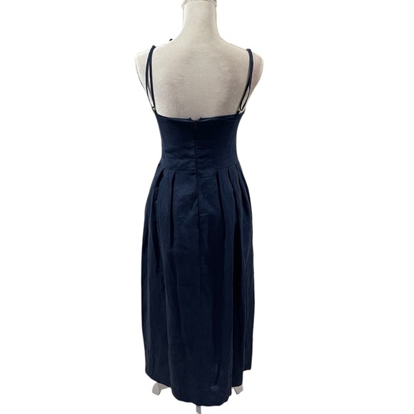 Fanm Mon LORR LINEN LATRICE DRESS Navy Flower Embroidered Pleated Pockets  $389 - Picture 8 of 15
